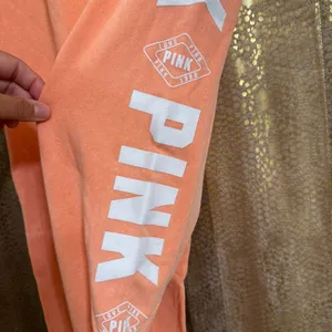 PINK Victorias Secret Orangey Peach Fleece Jogger Sweatpants Medium thumbnail 5