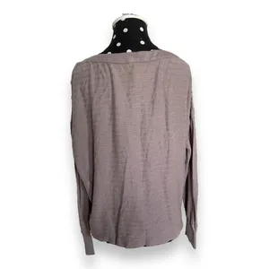 Anthropologie Womens Top Sz M Gray‎ Striped Long Sleeve Buttons Boat Neckline thumbnail 6