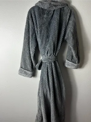 Midnight by Carole Hochman Plush Grey Hooded Bath Robe size Large thumbnail 6