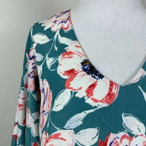 Vici Blouse Top S Green‎ Floral Balloon Sleeve V-Neck High Low Feminine thumbnail 10