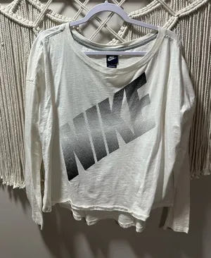 Nike White Long Sleeve Tee with Black Diagonal Logo thumbnail 1