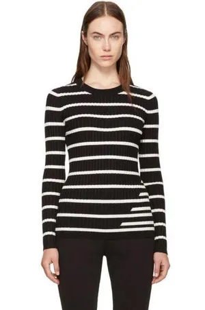 T by Alexander Wang Black Ivory Striped Fitted Rib Pullover Medium thumbnail 1