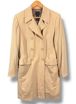 Vintage INC Beige Double Breasted Pure New Wool Trench Coat Size 10, Leopard thumbnail 1
