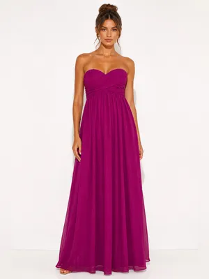 J.Crew 100% Silk Strapless Pleated Maxi Dress Magenta Fuchsia Wedding Guest thumbnail 3