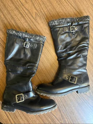 Aldo Size 7 Black Leather Faux Fur Boots thumbnail 1