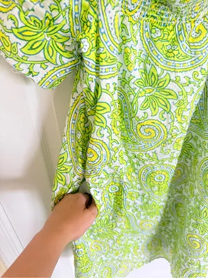 SZ Blockprints X J.Crew squareneck puff-sleeve mini dress in citrus paisley thumbnail 7