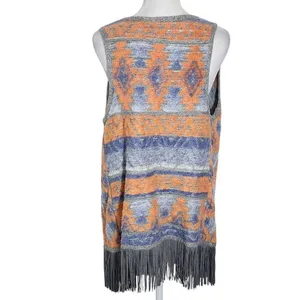 INC International Concepts Gray and Orange Aztec Vest with Fringe Size Medium thumbnail 2