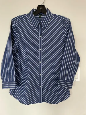 Lauren Ralph Lauren Womens Diagonal Striped Button Up size M Dropped Sleeves thumbnail 1