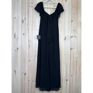 NWT Lulus Simply Delightful Black Tie-Back Flutter Sleeve Maxi Dress Slit Sz S thumbnail 6