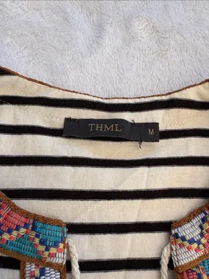 THML size medium Striped Sleeveless Embroidered Trim tank top black white thumbnail 2