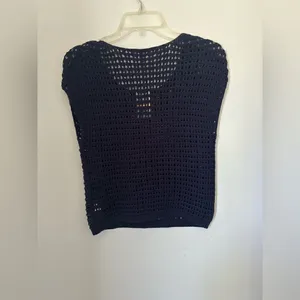 NWT Kiind Of Charlotte Metallic Crochet Knit Tank Top Navy Cotton Small thumbnail 11