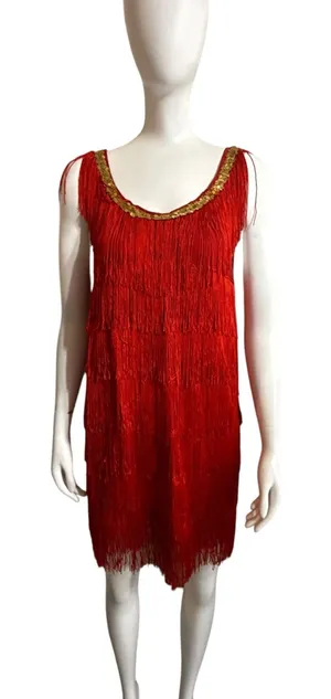 Flapper 1920s Style Red Tiered Fringe Costume Dress thumbnail 1