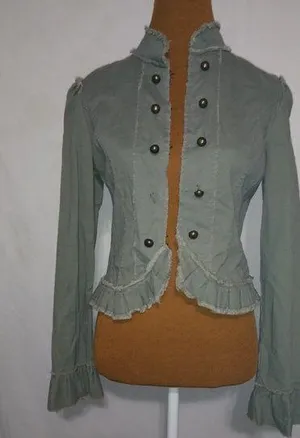 Dollhouse M Drab Pea Green Ruffle Waist Jacket thumbnail 1