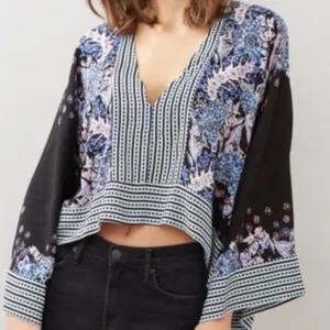 Free People Mix N Match Mixed Print Top Sz M thumbnail 1
