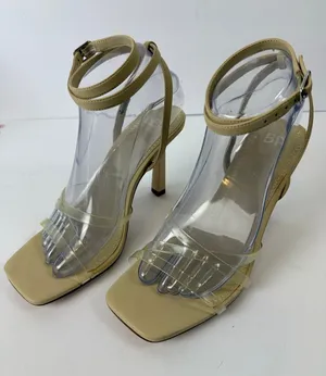 BP. Nordstrom NWOT Reyna Nude/Clear Strappy Ankle Stiletto Sandal Heels Sz 7.5 thumbnail 1