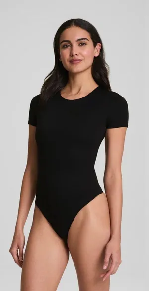 Spanx Black Short Sleeve Thong Bodysuit thumbnail 1