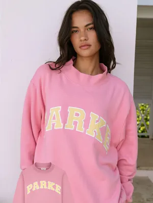 Parke Summerland Varsity Mockneck Sweatshirt Starburst peel Conch L/XL in hand thumbnail 1