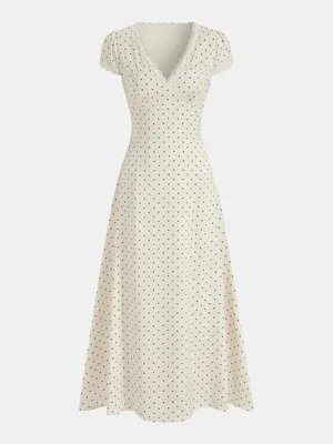 CoMMENSE Polka Dot Lace Trim Maxi Dress, size medium NWT Satin Sold out thumbnail 2