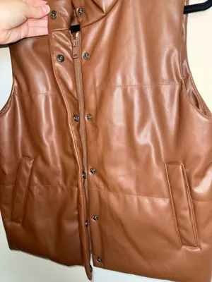 Maurices Faux Leather Vest Cognac Brown Collared Puffer thumbnail 4