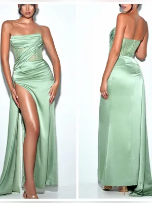 NWT Miss Circle Holly Basil Crystallized Corset Slit Satin Gown Maxi Sz Medium * thumbnail 2