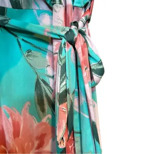 Pink Blue Floral Wrap Maxi Dress Plus Size 3X Stretchy Belted Easter Wedding thumbnail 4