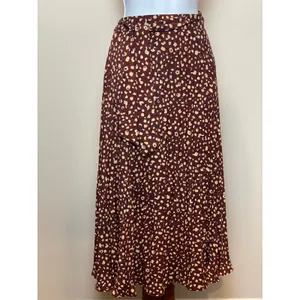 Skies Are Blue Pleated Midi Skirt Size M Deep Terra Cotta Tie Waist Elastic Back thumbnail 2