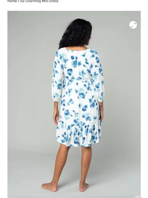 lovestitch so charming White Mini Dress with Blue Floral Print‎ l NWT thumbnail 2