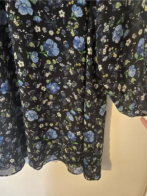 Banana Republic Blue Black Floral Long Sleeve Mini Dress XL Office Career thumbnail 4