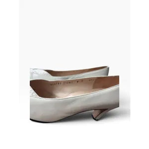 Vintage Salvatore Ferragamo Pumps 8 B White Leather Snakeskin Kitten Heel Italy thumbnail 8