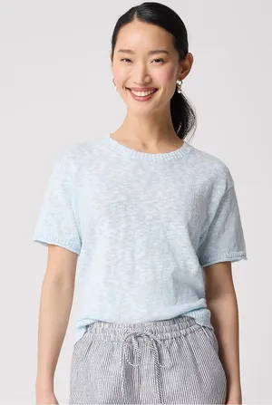 NWT J. Crew Short sleeve knit sweater top relaxed beach tinsel blue crewneck thumbnail 1