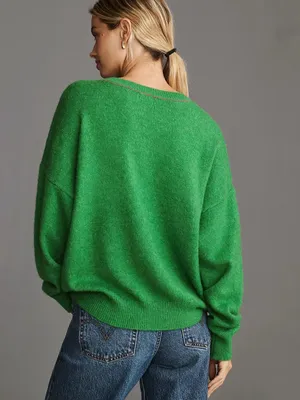 Sundry Love Oversized Green Crewneck Sweater with Pink Graphic Size Small thumbnail 2
