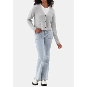 No Boundaries Womens Cardigan Sz M Light Grey Sweater Button Front Rib Knit Y2K thumbnail 5