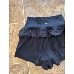Halara Breezeful High Waisted Ruffle Contrast Mesh Yoga Shorts Black Small thumbnail 8
