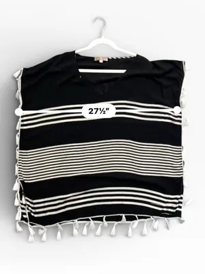 Black & White Striped‎ Tassel Swim Coverup thumbnail 5