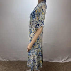 Ralph Lauren‎ Paisley A-Line Midi Dress Size L Blue White Linen Viscose Jersey thumbnail 5