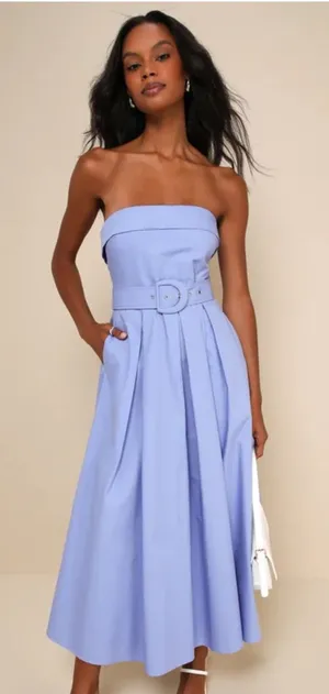 Lulus Trendsetting Choice Periwinkle Strapless Midi Dress With Pockets Size XS thumbnail 1