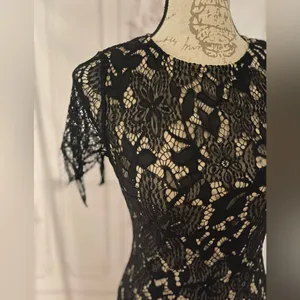 “love, Fire” Black Lace Bodycon Midi Dress, Size S/P thumbnail 2