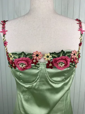 Y2K Fairycore Green Satin Slip Maxi Dress Size Medium Flower Strap Bodycon thumbnail 5