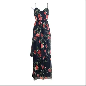 Crystal Doll Dress Juniors 1 Black Floral Chiffon Maxi Sundress Layered Summer thumbnail 2