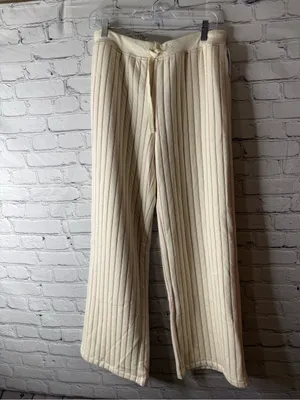 Nwt Aiden Cream Ribbed Lounge Pants with Subtle Tan Pinstripes size medium thumbnail 6