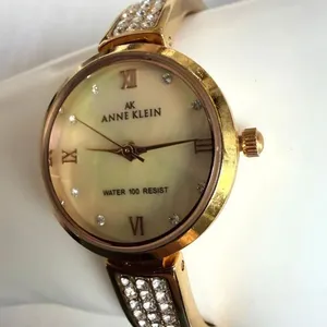 Anne Klein AK Gold Tone Watch Mother of Pearl Dial Crystal Accents Water Resist thumbnail 3