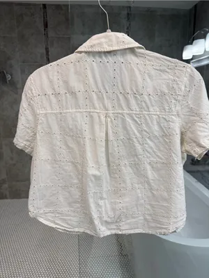 American Eagle Short-Sleeve Eyelet Button-Down Shirt - XS cream thumbnail 4
