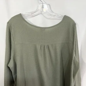 Cato Plus Size 18 20 Top Sage Green‎ Long Sleeve Waffle Knit Thermal Lace 771 thumbnail 6