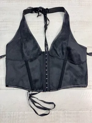 PU Leather Crop Top Women's Hook Eye Backless Halterneck NWOT size Xlarge thumbnail 9