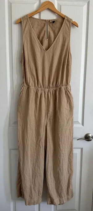 Sleeveless Universal Thread V-Neck Wide-Leg Jumpsuit in Tan thumbnail 1