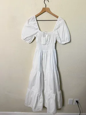 NWT Faithfull The Brand Kiona White Midi Dress Tiered Poplin Womens Size 4 / S thumbnail 9
