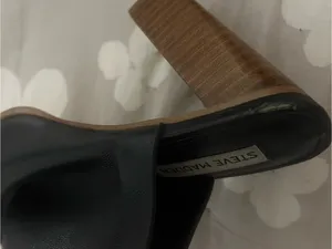 Steve Madden Black Draped Open Square-Toe Block Heel Sandals with Silver Trim thumbnail 3