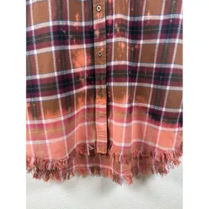 ONE 24 RAGS Distressed Bleached Plaid Flannel Shirt Women's Small Frayed‎ Hem thumbnail 5