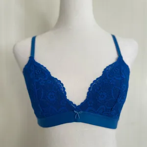 AERIE Lace Racerback Cross Back Lined Bralette Bra Lingerie Cobalt Blue Size M thumbnail 1