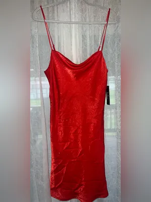 NWT Lulus red satin slip dress cowl neck going out dress medium thumbnail 3
